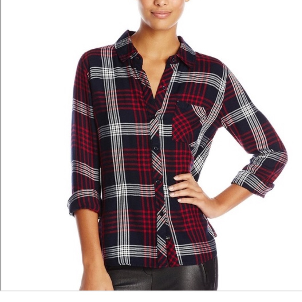 Rails ‘Hunter’ Blouse in Navy and Crimson Plaid